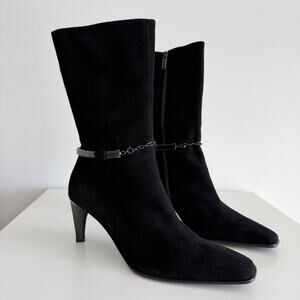 Italian Black Suede Ankle Boots Womens 10 Leather Flamencos Elegant Quiet Luxury